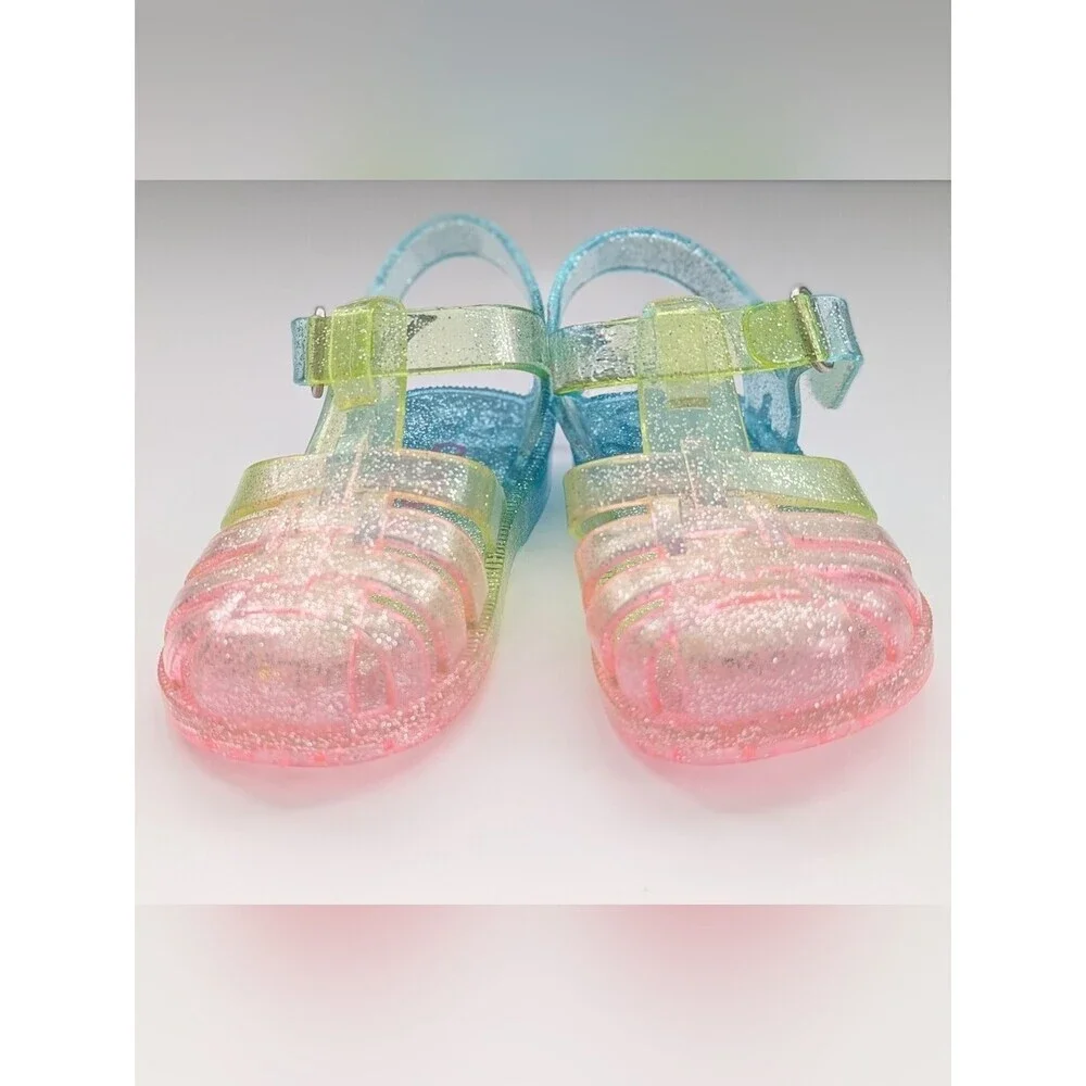 OshKosh B'gosh Baby (Size 4) Glitter Jelly Sandals in Pastel Rainbow Colors